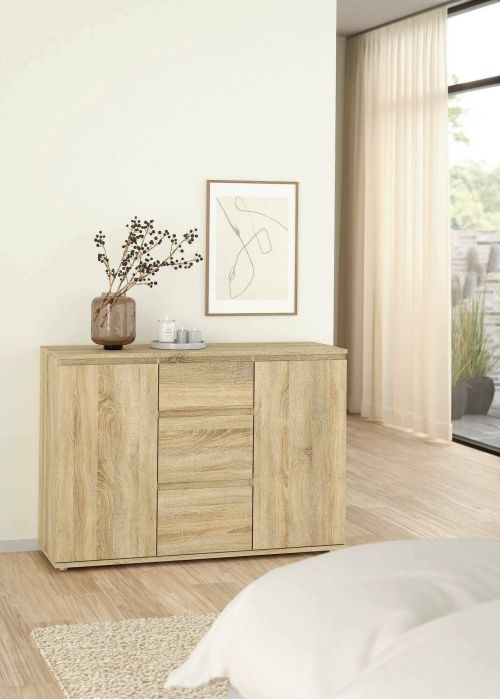 Credenza Antoinette, Buffet da soggiorno, Madia da salotto, Dispensa da cucina, 119x40 h84 cm, Quercia