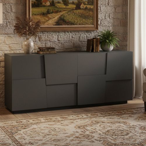 Credenza antracite 200x44x86h cm 4 ante - Arda