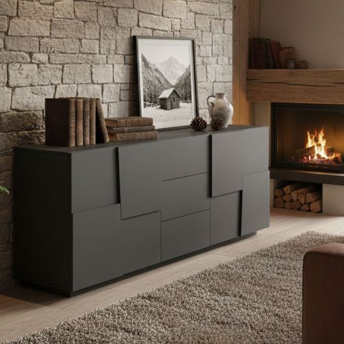 Credenza antracite 220x44x86h cm 4 ante e 3 cassetti - Astel