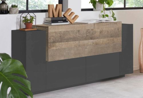 Credenza antracite e acero 160x45x86h cm 4 ante - Muscari