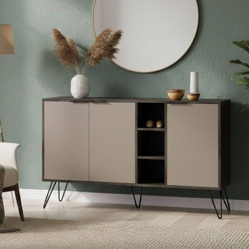 Credenza antracite e beige 142x35x83h cm 3 ante - Alin