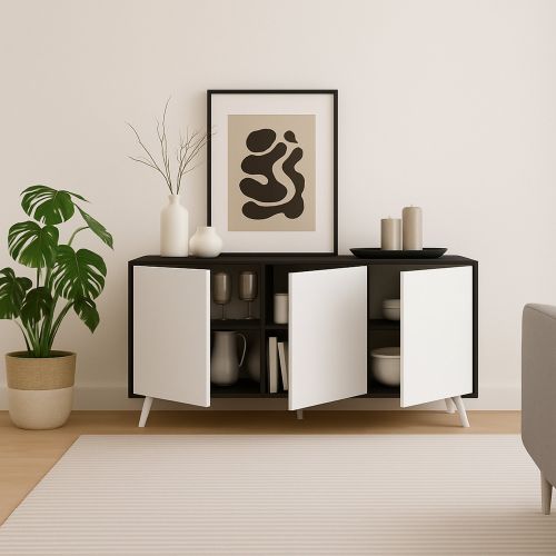 Credenza antracite e bianca 153x39x72h cm 3 ante - Annina