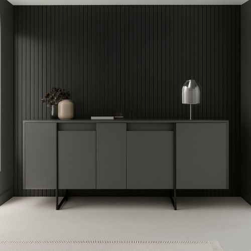 Credenza antracite e nera moderna 160x35x80h cm 4 ante - Arta