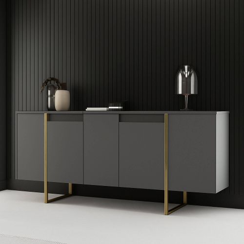 Credenza antracite e oro 160x35x80h cm 4 ante - Arta