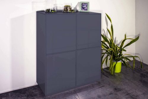 Credenza antracite lucida 100x41x126h cm 4 ante - Ara