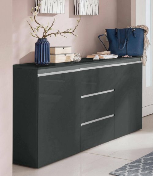 Credenza antracite lucida 150x40x81h cm 2 ante e 3 cassetti - Amoco