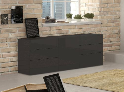 Credenza antracite lucida 170x40x60h cm 1 anta e 6 cassetti - Agito