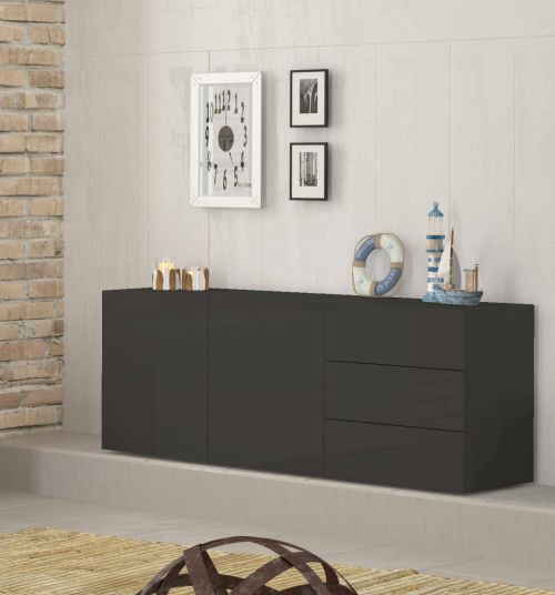 Credenza antracite lucida 170x40x60h cm 2 ante e 3 cassetti - Andie