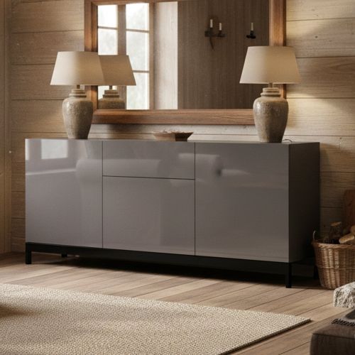 Credenza antracite lucida 170x40x72h cm 3 ante e 1 cassetto - Allel