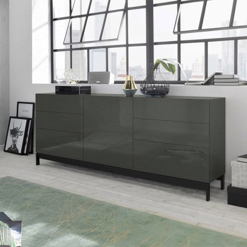 Credenza antracite lucida 170x40x73h cm 1 anta e 6 cassetti - Pirite