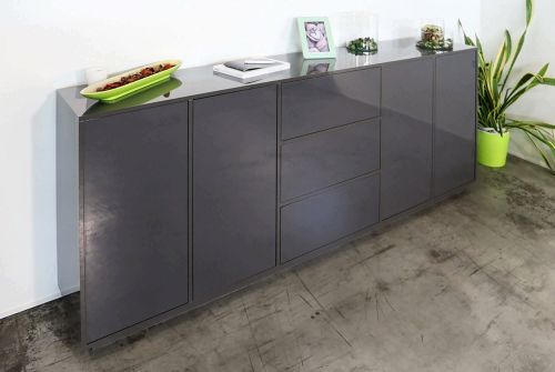 Credenza antracite lucida 220x41x86h cm 4 ante e 3 cassetti - Arrachis