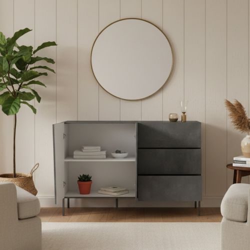 Credenza ardesia 140x43x86h cm 2 ante e 3 cassetti - Favonio