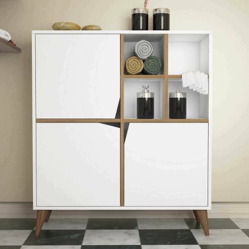 Credenza Arided, Buffet da soggiorno, Madia da salotto, Dispensa da cucina, 100x30 h115 cm, Bianco e Noce