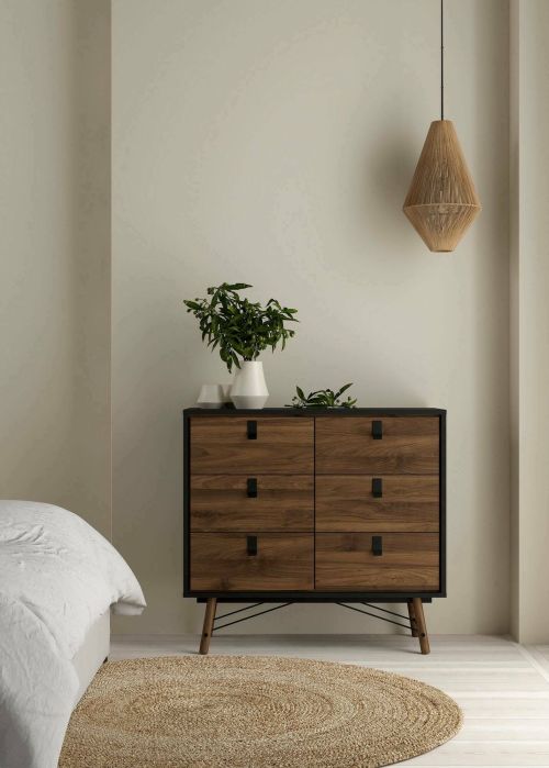 Credenza Aurelie, Buffet da soggiorno, Madia da salotto, Dispensa da cucina, 40x102 h95 cm, Nero e Noce