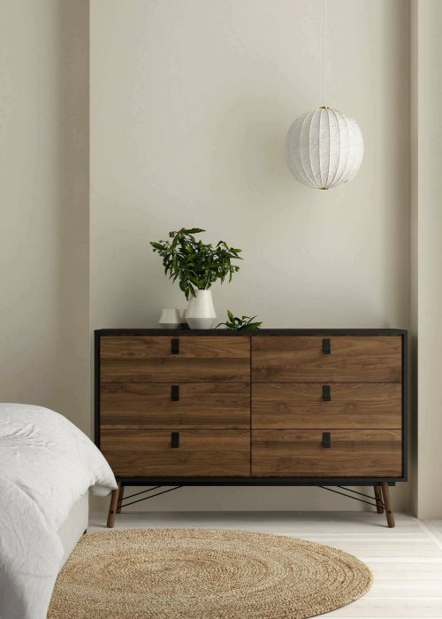 Credenza Aurore, Buffet da soggiorno, Madia da salotto, Dispensa da cucina, 40x150 h95 cm, Nero e Noce