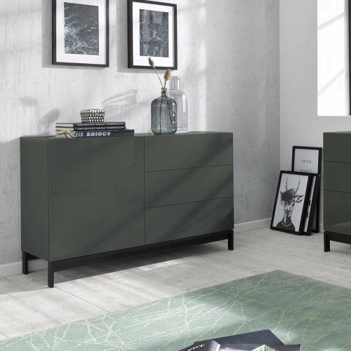 Credenza bassa antracite lucida 110x40x47h cm 1 anta e 3 cassetti - Adana