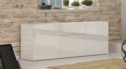 Credenza bassa bianco lucida 170x40x35h cm 3 ante e 1 cassetto - Arina