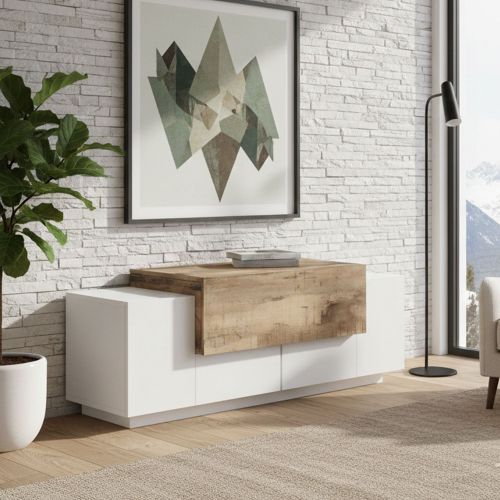 Credenza bassa bianco lucida e acero 120x45x46h cm 3 ante - Aspera