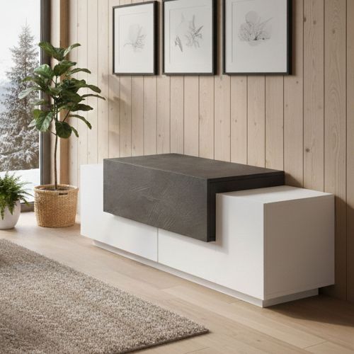 Credenza bassa bianco lucida e ardesia 120x45x46h cm 3 ante - Aspera