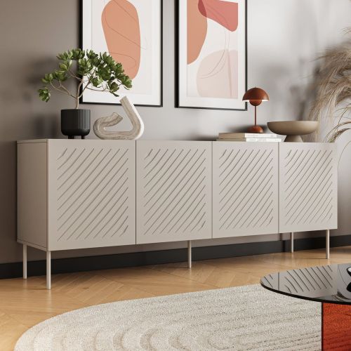 Credenza Beige 2 Ripiani 6 Vani 200.5x42x75h cm, 4 Ante - Carema