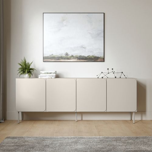 Credenza Beige 2 Ripiani Apertura Battente 200x42x75h cm, 4 Ante - Canino