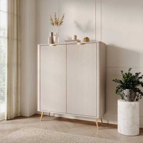 Credenza Beige 4 Ripiani Apertura Battente 113x38x134h cm, 2 Ante - Nerrio