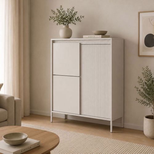 Credenza Beige 5 Ripiani Apertura Battente 104x40x123h cm, 3 Ante - Hatolaro