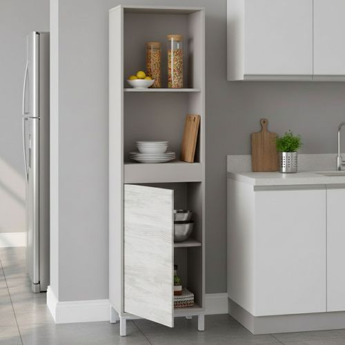 Credenza Beige Bianco Anticato Cassetti 3 Ripiani 49x28x174h cm, Apertura Push Pull - Spineda