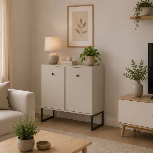 Credenza Beige Cashmere 2 Ripiani 2 Ante 77x33x82h cm, 4 Vani - Leraresi