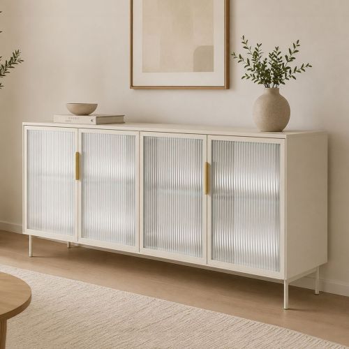 Credenza Beige Cashmere Trasparente 4 Ripiani Apertura Battente 181x39x83h cm, 4 Ante - Hapa