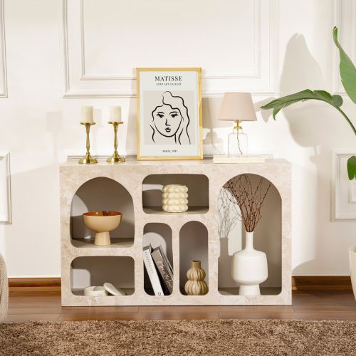 Credenza Beige Marmo 6 Ripiani 6 Vani 120x37x74h cm, Peso Supportato 4 kg - Arsenioiu