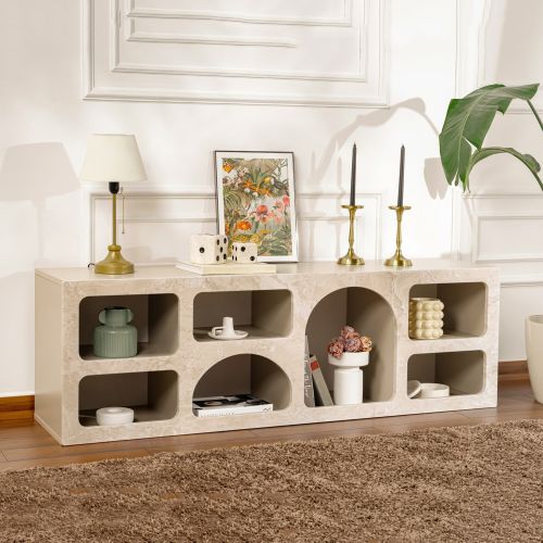 Credenza Beige Marmo 6 Ripiani 6 Vani 160x40x51h cm, Peso Supportato 45 kg - Arsenio