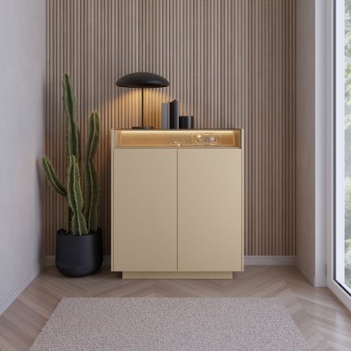Credenza Beige Marrone 4 Ripiani Apertura Battente 103x40x119h cm, 2 Ante - Halane