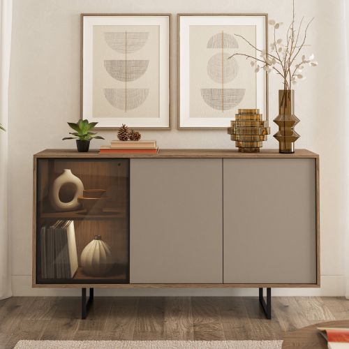 Credenza Beige Marrone Noce 3 Ripiani Apertura Battente 184x40x87h cm, 3 Ante - Terinese