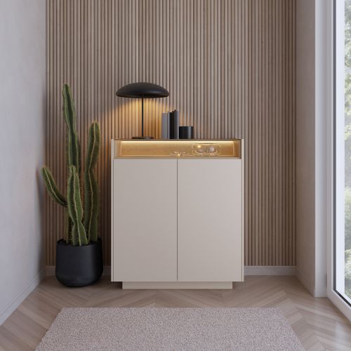Credenza Beige Marrone Rovere 4 Ripiani Apertura Battente 103x40x119h cm, 2 Ante - Halane