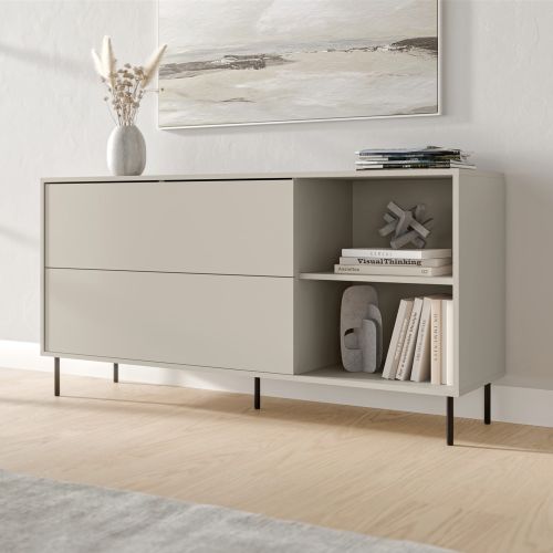 Credenza Beige Nero 2 Ripiani Apertura a Ribalta 150x39x75h cm, 2 Ante - Cogoleto