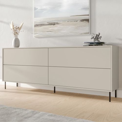Credenza Beige Nero 2 Ripiani Apertura a Ribalta 200x39x75h cm, 4 Ante - Cataldo