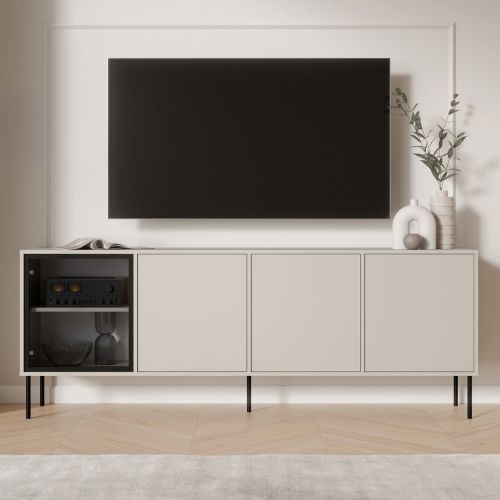 Credenza Beige Nero 4 Ripiani Apertura Battente 200x40x75h cm, 4 Ante - Pizzo