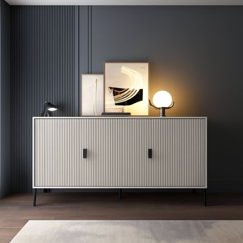 Credenza Beige Nero Cassetti Ripiani 203x49x83h cm, Apertura Battente - Parenti