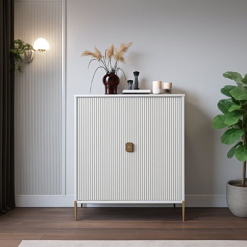 Credenza Beige oro Cassetti 4 Ripiani 104x40x129h cm, Apertura Battente - Wallis