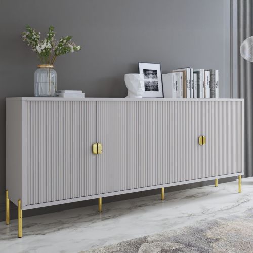 Credenza Beige oro Cassetti 4 Ripiani 203x49x83h cm, Apertura Battente - Arpina
