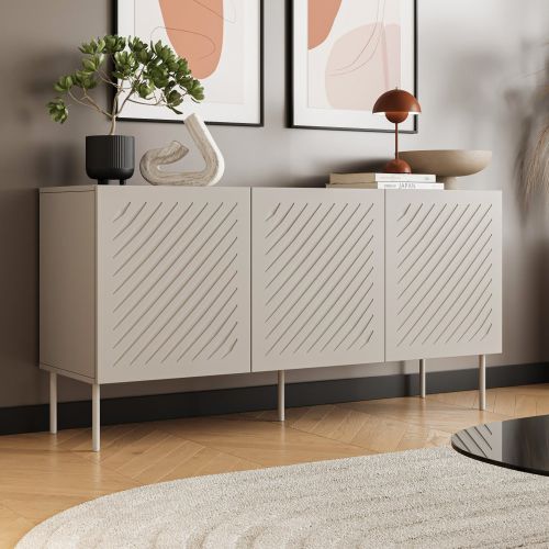 Credenza Beige un Ripiano 3 Vani 150.5x42x75h cm, 3 Ante - Stilo