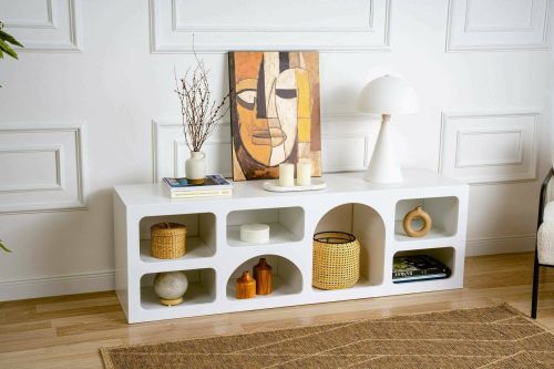 Credenza Bellatrix, Buffet da soggiorno, Madia da salotto, Dispensa moderna da cucina, Bianco, 160x38h51 cm