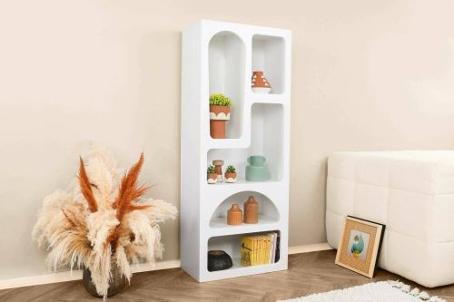 Credenza Bellatrix, Buffet da soggiorno, Madia da salotto, Dispensa moderna da cucina, Bianco, 60x32h150 cm