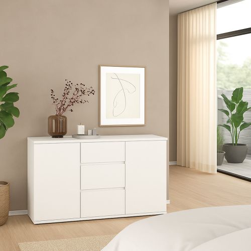 Credenza bianca 119x40x83h cm 2 ante e 3 cassetti - Zumpano