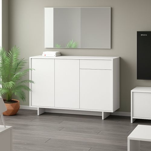 Credenza bianca 134x35x87h cm 3 ante e 1 cassetto - Arius