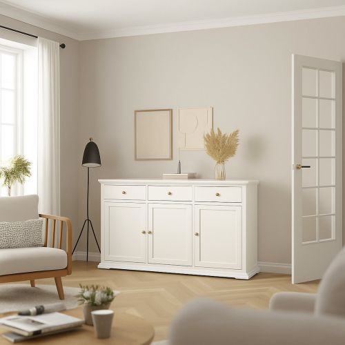 Credenza bianca 143x46x91h cm 3 ante e 3 cassetti - Asola
