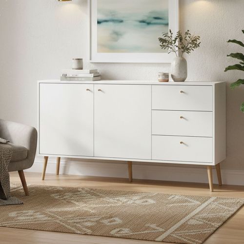 Credenza bianca 147x39x81h cm 2 ante e 3 cassetti - Erina