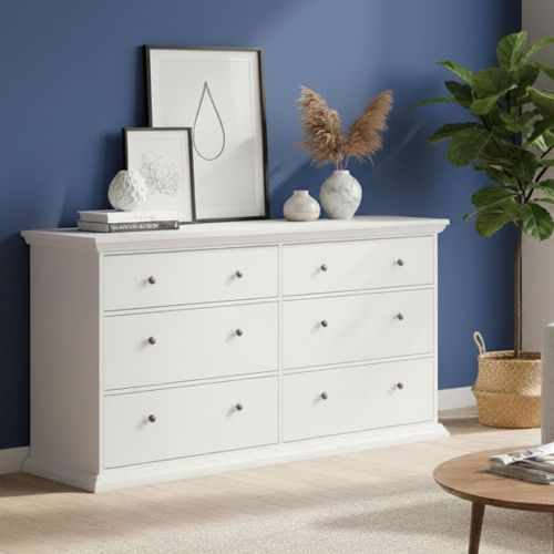 Credenza bianca 163x51x88h cm 6 cassetti - Hibaru
