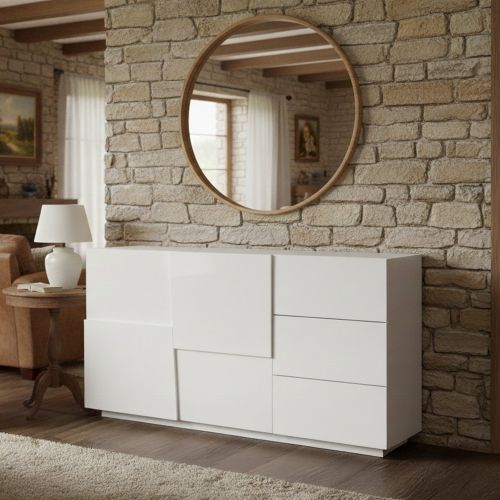 Credenza bianca 180x44x86h cm 2 ante e 3 cassetti - Avelignese